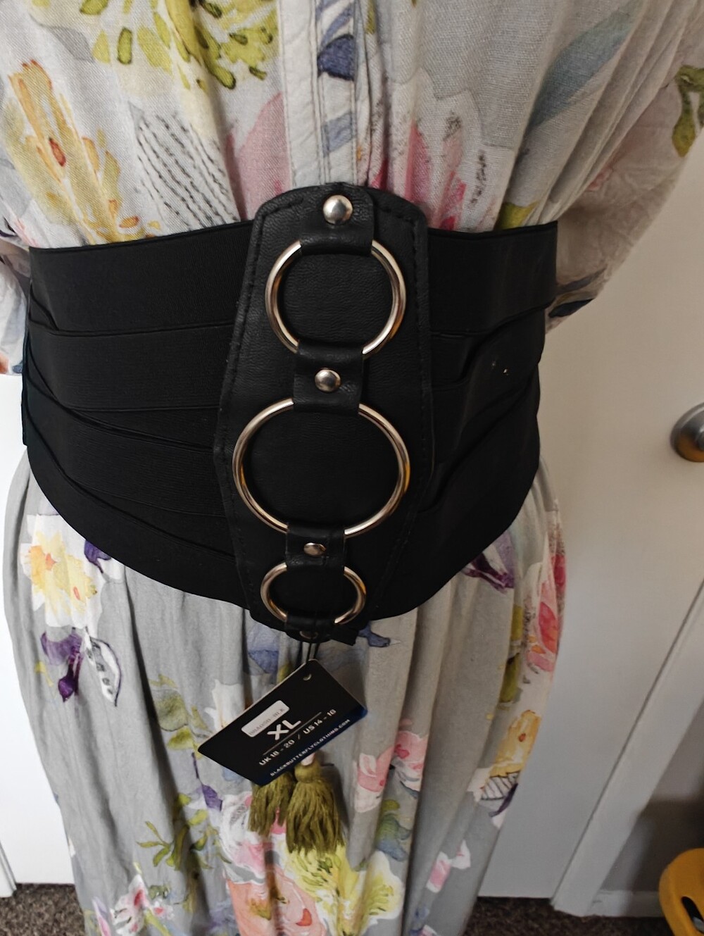 Black Butterfly Lattice Corse Belt Black Grommets NWT 36" XL Ladies